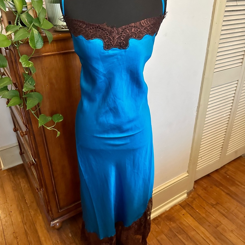 Topshop Blue and Black Lace Maxi Dress
